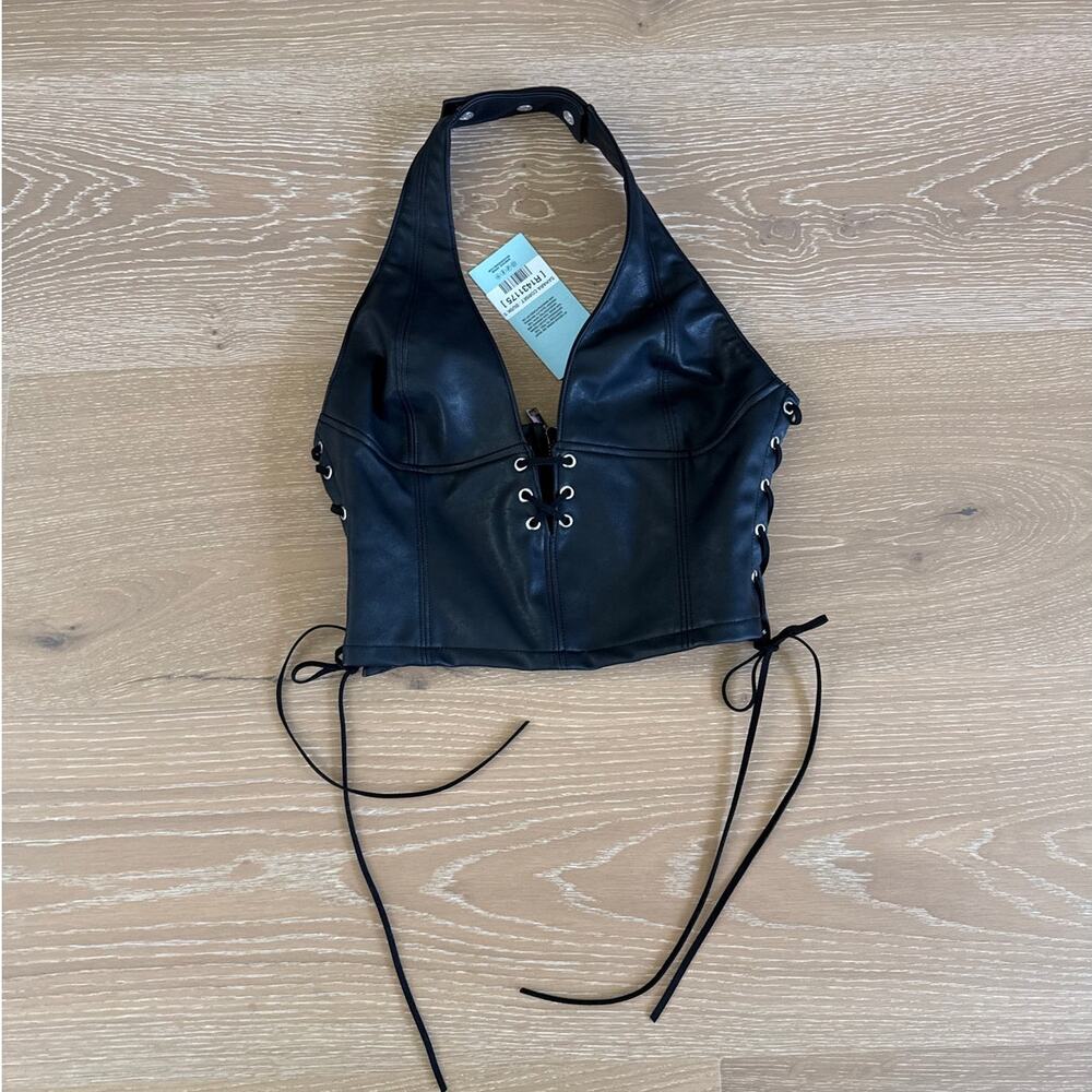 Revice Sahara Corset Dusk Faux Leather Lace Up Size S in Black